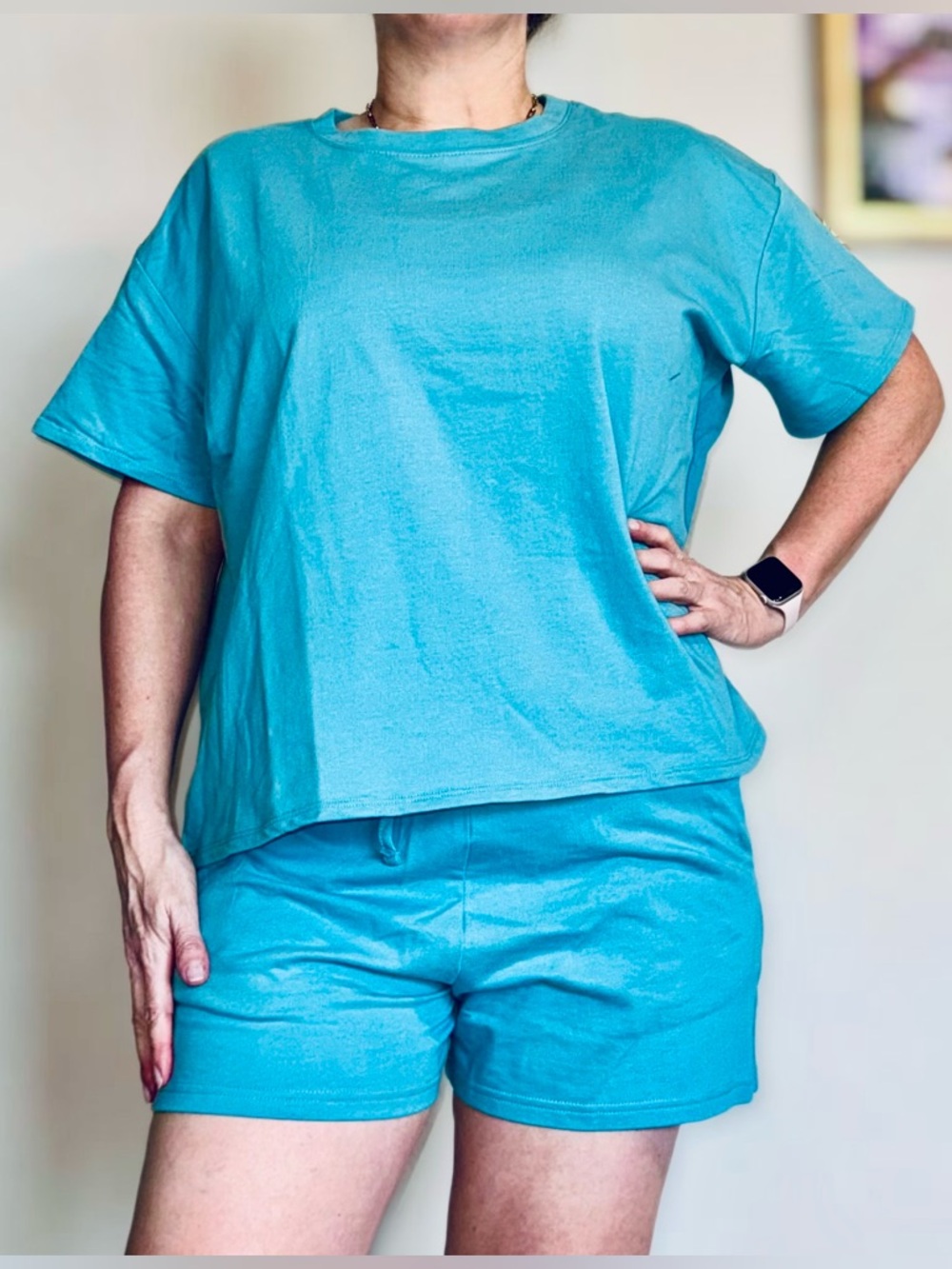 Zenana Outfitters Aqua Crewneck top & short set